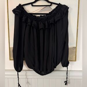 DSQUARED2 Off Shoulder Tassel Blouse In Black Size 44
